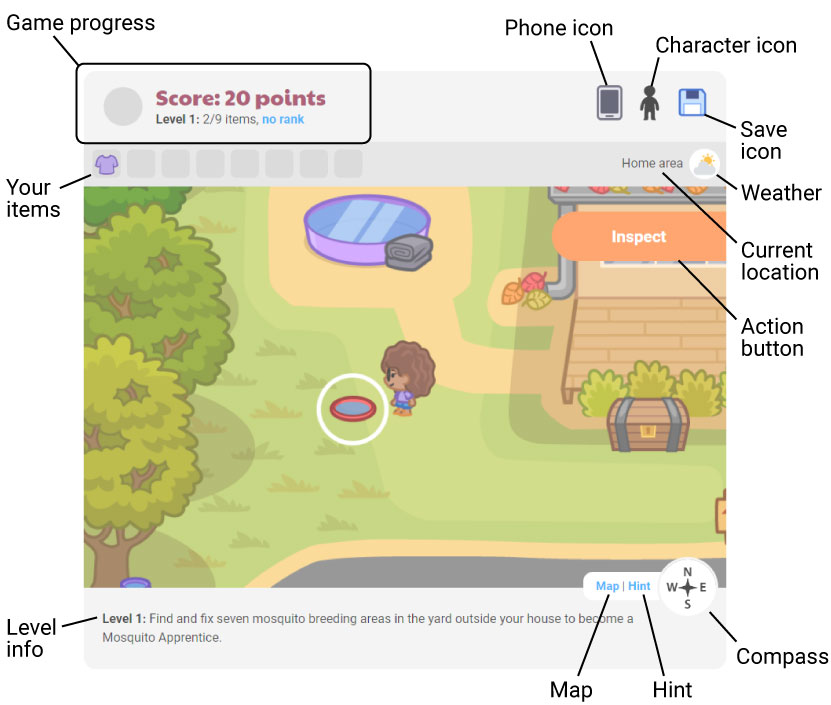 Game interface with labels