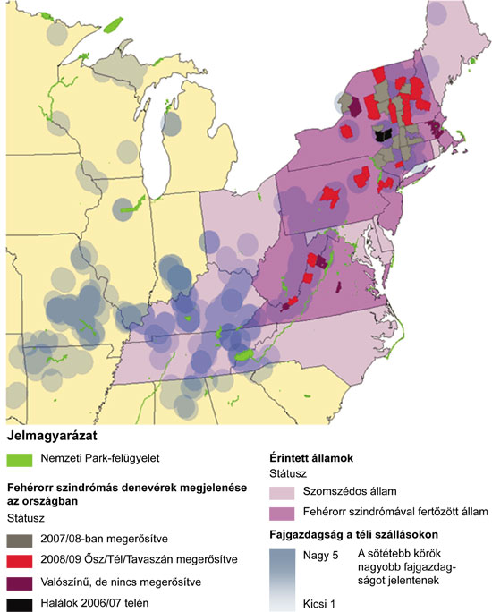 Map Showing Range of White-nose Syndrome