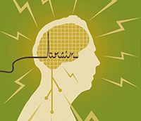 An illustration of brain waves leaving a silhouette of a head